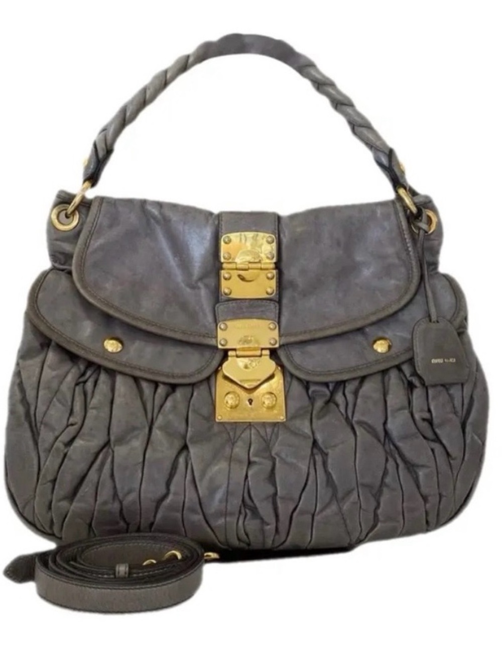 Miu Miu Gray Leather Matelasse Coffer Handbag w/ Gold Hardware ‼️NFS‼️